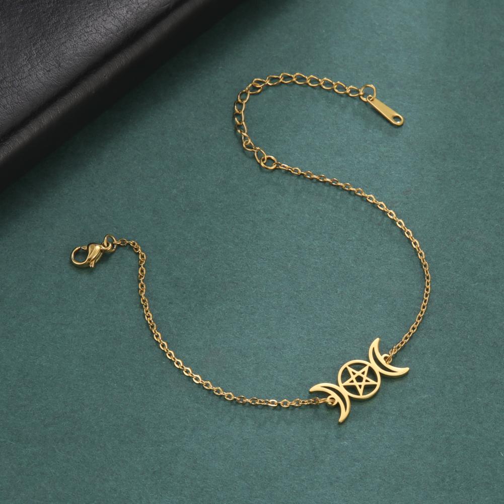 Teamer Stainless Steel Bracelet for Women Goddess Charms Pentagram Moon Wicca Jewelry Magic Pendant Pentacle Witch Amulet Gifts