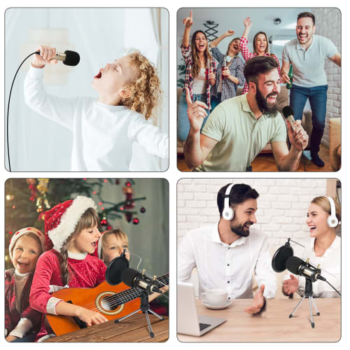 MSIZOY Smartphone Microphone, 3.5mm Condenser Microphone, Plug and Play, with Tripod Stand and Pop Filter, Tabletop Microphone, Compatible with Window