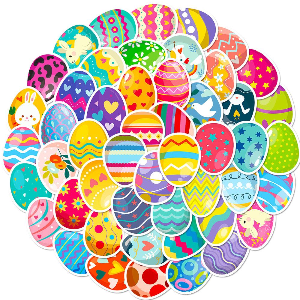 50pcs Easter Egg Children's Party Stickers Cute Cartoon Easter Egg Rabbit Element Arrangement Party Stickers Holiday Sticker