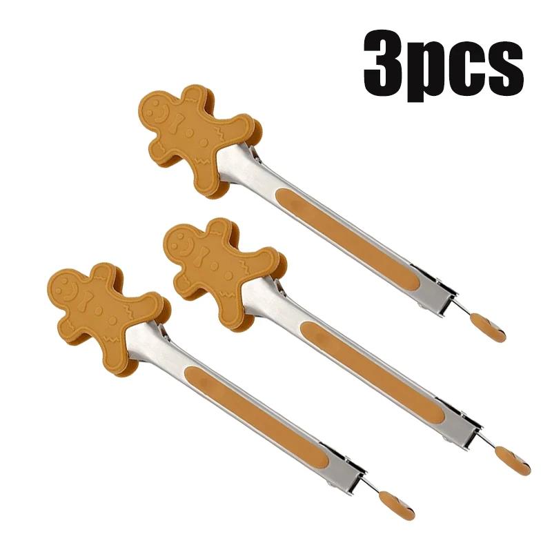 1-3PCS Stainless Steel Silicone Food Tongs BBQ Tongs Heat-Resistant Grilling Tongs for Steak Bread BBQ Accessories