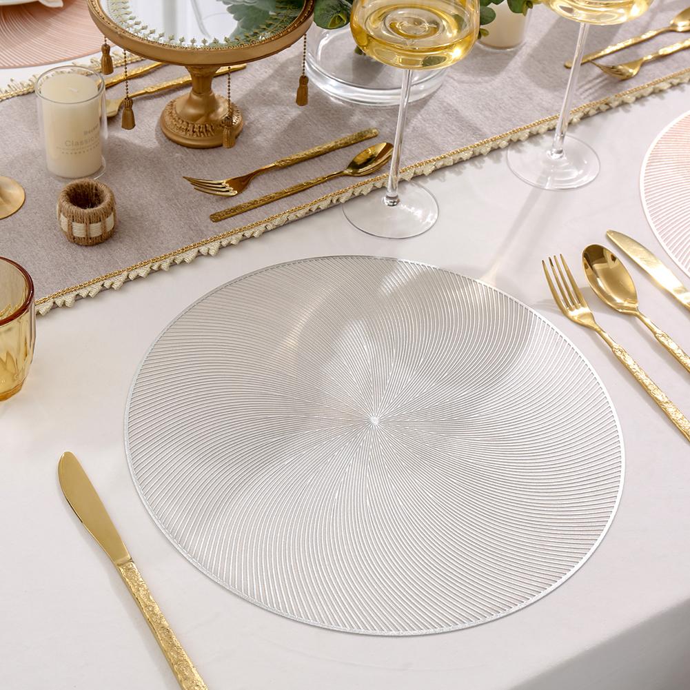 6 Stück Runde Goldene Tischsets 38cm PVC Hitzebeständig Wasserdicht Waschbar Rutschfest Essmatten Für Zuhause Küche Restaurant Bankett