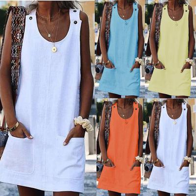 Vestidos de mujer con cuello Vestidos de algodón lisos con botones informales diarios