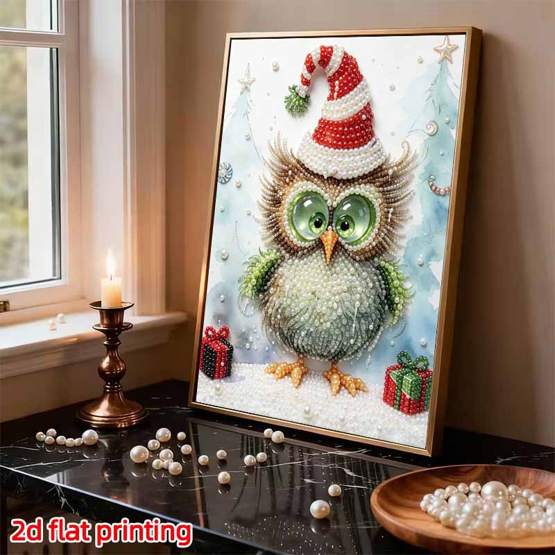 Frameless Pearl Painting Kit Festive Owl Aesthetic Wall Art DIY Sparkling Bead Canvas Room Decor Creative Craft