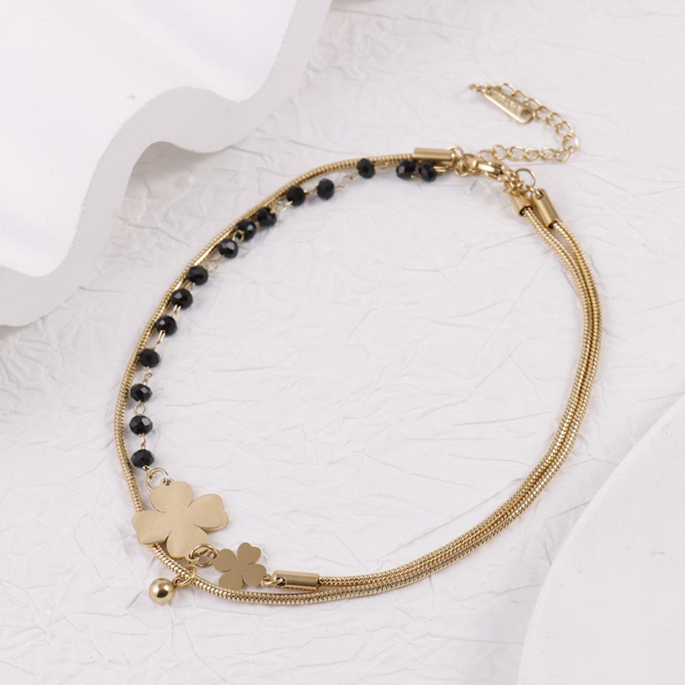 18K Gold Plated Double Layer Heart & Pearl Pendant Bracelet for Women
