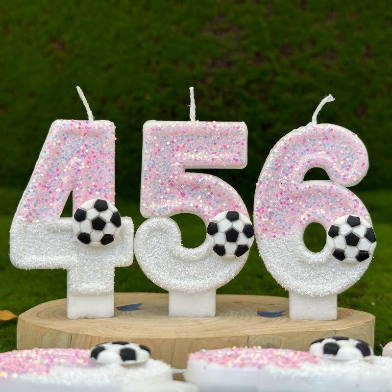 Soccer Birthday Memories Pink Candles White Girl Number Football Candle Cake Decoration Children's Surprises Room Decor Candle