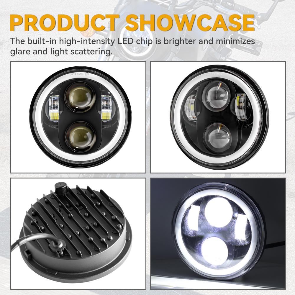 5-3/4" 5.75" Round LED Projection Headlight Brightest DOT Approved DRL for Harley Dyna Sportster Softail Motorcycles Black/Silve