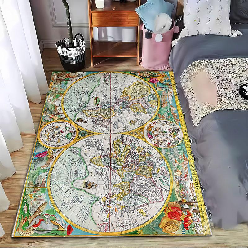 Vintage World Map Carpet suitable as a non-slip mat for the living room or bedroom sofa