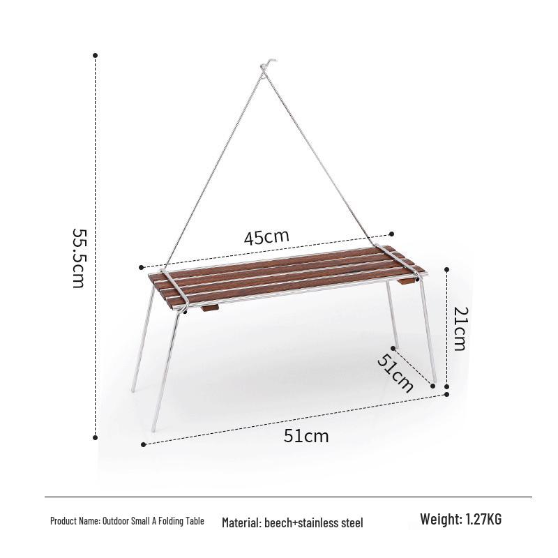 Portable Stainless Steel & Beech Wood Multi-functional Camping Table with Lamp Pole