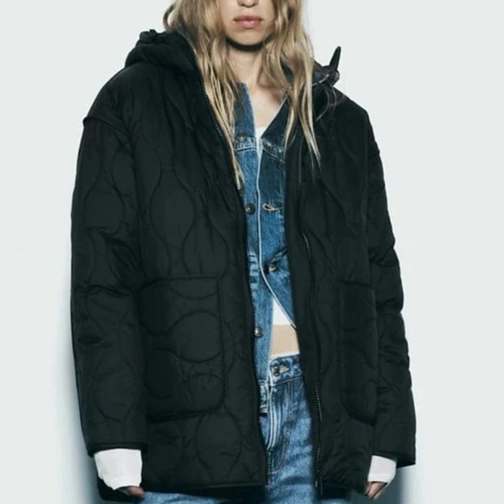 Hooded Jacket Autumn and Winter Zipper Long Sleeve Warm Solid Color Cotton Clothing Fashionable Women's Tops