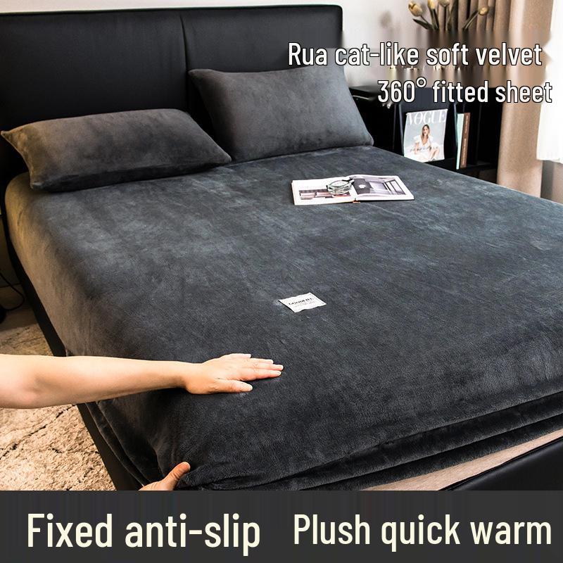 G5Z Milk Velvet Fitted Single Bed Sheet & Mattress Cover - Warm Winter Dorm Protector
