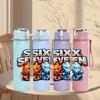 1PC Six Seven Retro Game Character Print 750ml Color Plastic Sports Water Bottle Leakproof Flip Straw Lid Suitable for Sports Office Home Use
