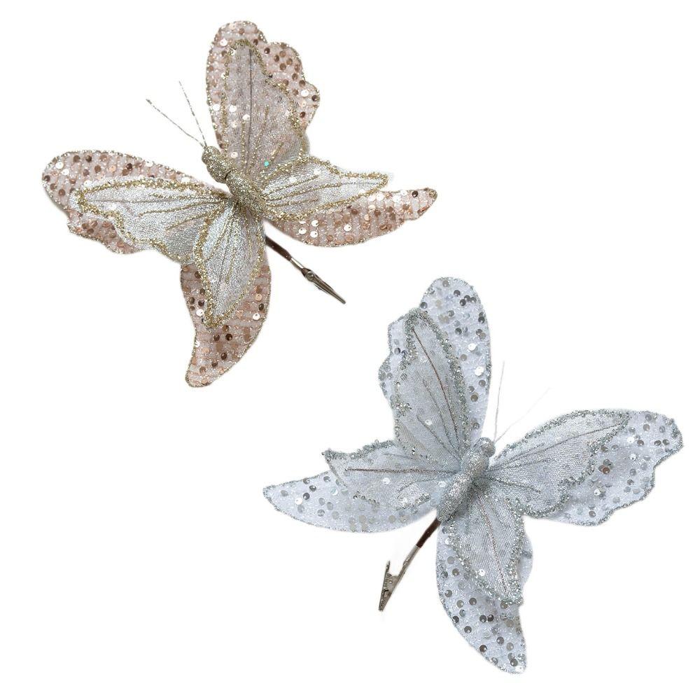 Sparkling Christmas Butterfly Ornament Lifelike Artificial Sequin Butterfly  Artificial