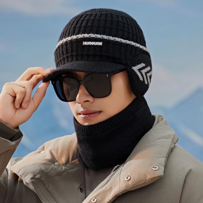 Winter Fleece Ear Protective Cap Knitted Woolen Cap  Korean Version Thickened Scarf Set Outdoor Cycling Warm Cap