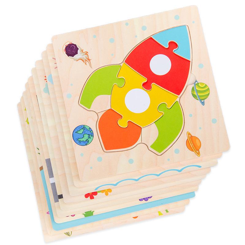 Children's Early Education Logical Thinking Puzzle Wooden 3D Puzzle Three-dimensional Kindergarten Cartoon Gift Puzzle Toy
