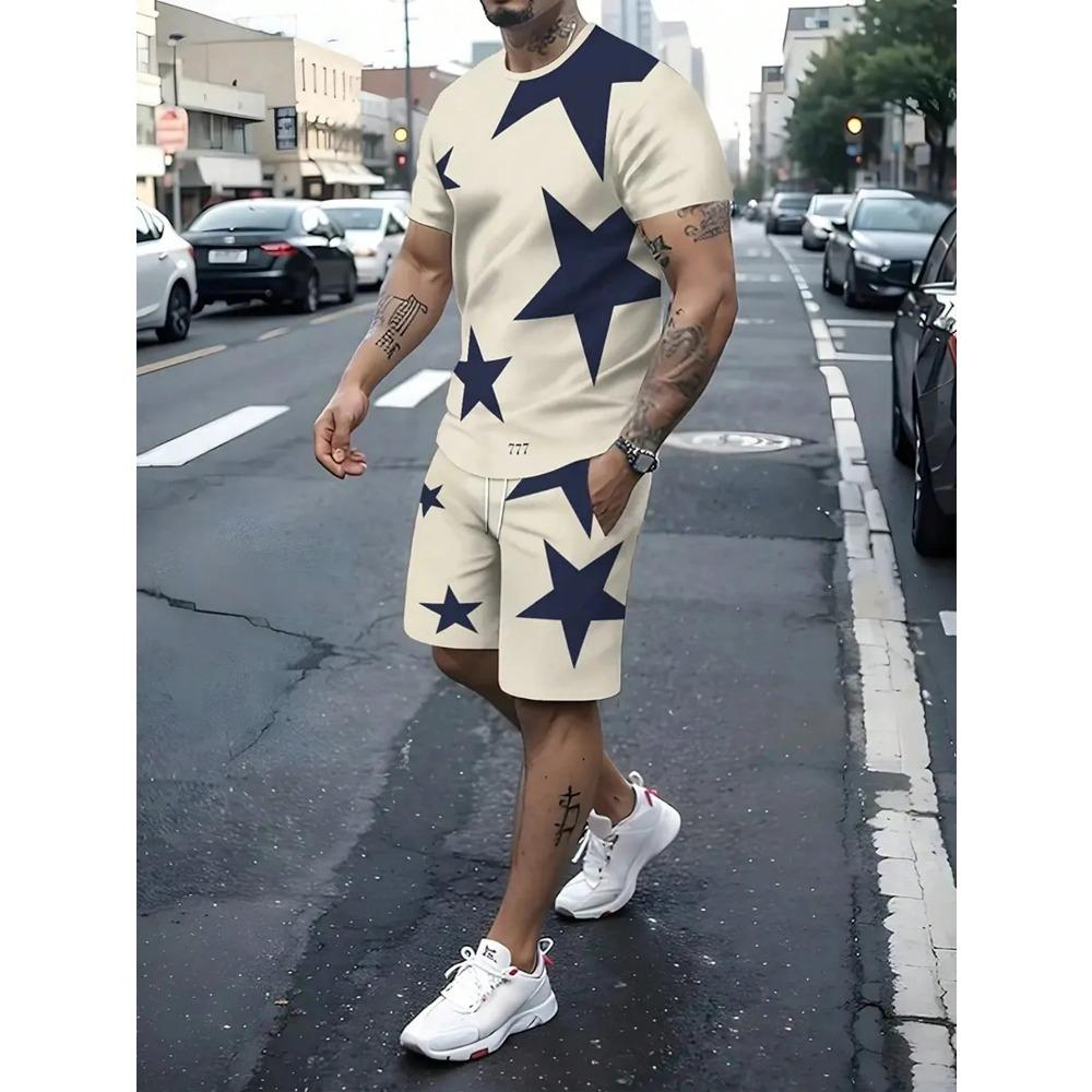 Summer Men's Sportswear Short sleeve T-shirt Suit Two-piece Outdoor Travel Clothing Oversized Man Shorts Training Clothes