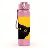 1PC Yellow Background Black Cat 750ml Color Plastic Sports Water Bottle Leakproof Flip Straw Lid For Sports Office Home Use