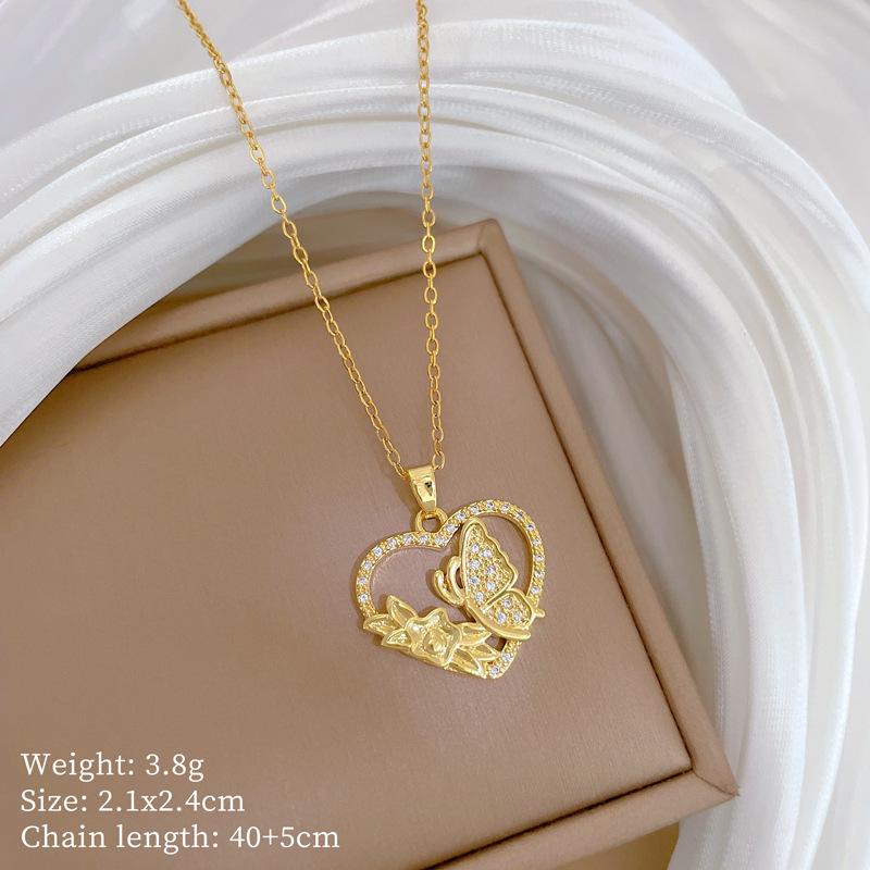 

Love Butterfly Full Diamond Light Luxury Temperament Gorgeous Full Diamond Necklace Female Versatile Collarbone Chain Titanium Steel Chain