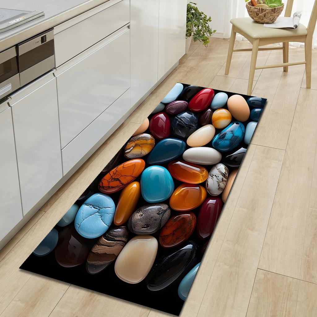 1Pcs Pebble Pattern Floor Mat Modern Kitchen Polyester Rug Non-Slip Colorful Indoor Carpet, For Home Bathroom Bedroom Living Room Decor