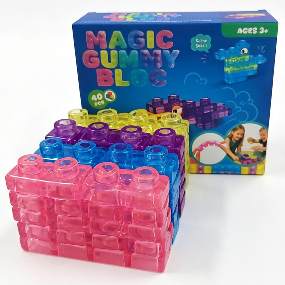 Creative Transparent Crystal Soft Gummy Jelly Building Blocks 40pcs Squishy Stretchy Toy For Tabletop Games Collectible Toy Kids