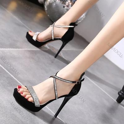 Sandalias de Moda de Verano para Mujer Correa Cruzada con Pedrería Tacón de Aguja de 12CM Sandalias Sexy Punta Abierta Plataforma Tacones Altos Sandalias de Fiesta