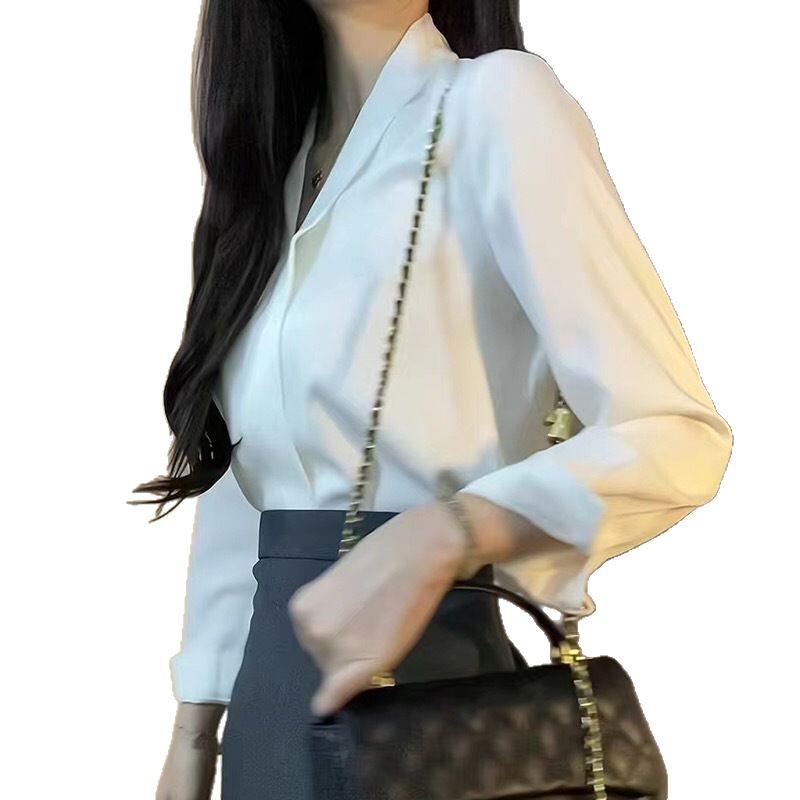 Women's White V-Neck Formal Shirt - Summer Workplace Style