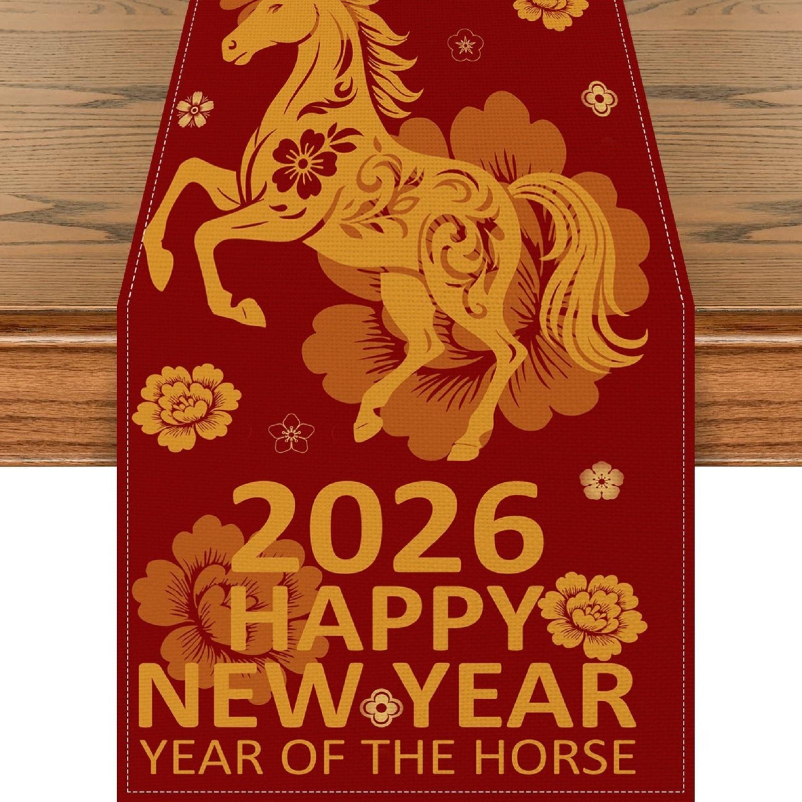 

Spring Festival Winter Kitchen Dining Table Decoration, Horse Pattern Table Flag, Spring Festival, Winter, Kitchen, Restaurant,13*90in One Size