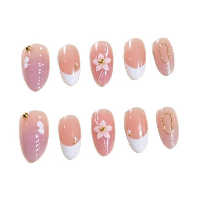 Cherry Blossom French Pink Girly Elegant Handmade Wearable Nail Art Stickers