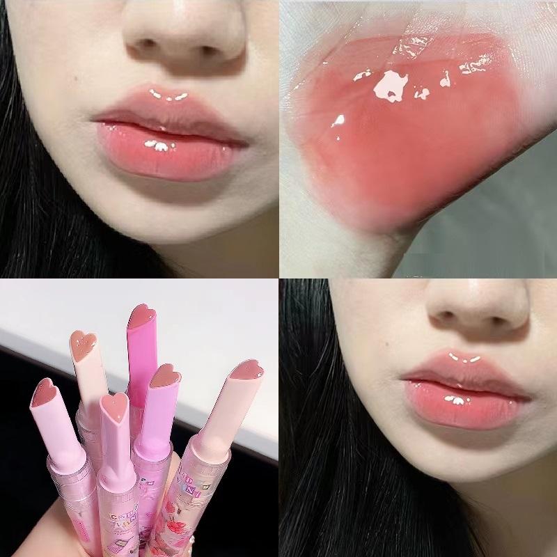 1PC Jelly Lipstick Pen Love Heart Lipstick Mirror Watergloss Lip Glaze Moisturizing Sexy Lip Plumper Waterproof Lips Makeup