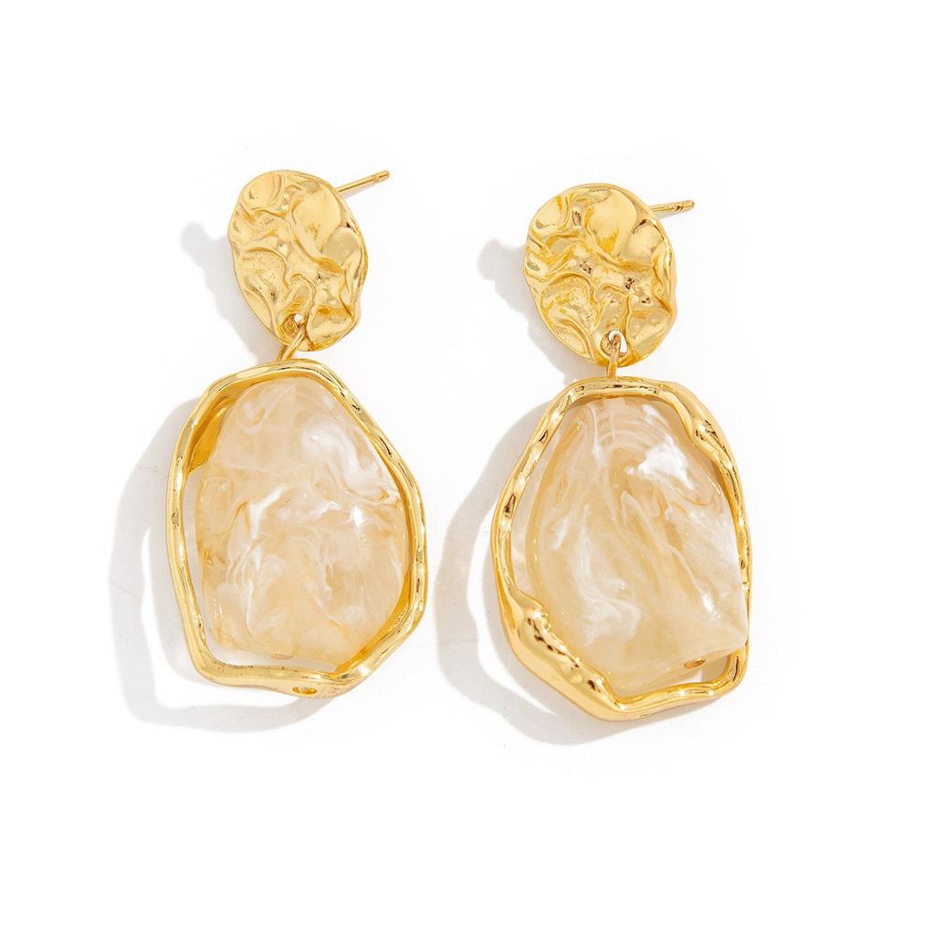 Ins Personality Trend Oil Drop Petal Stud Earrings, Retro Geometric Smudge Resin Earrings