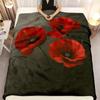 1pc Vintage Red Poppy Print Flannel Blanket - Soft, Cozy, All-Season Throw for Sofa, Bed, Office, Camping, Travel - 100% Polyest