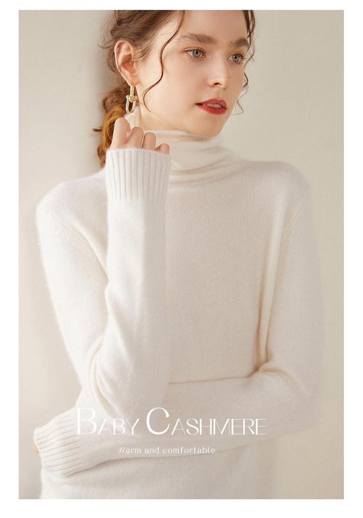 Women's High Neck Cashmere Knit Top - Soft, Fashionable, Skin-Friendly Long Sleeve Sweater