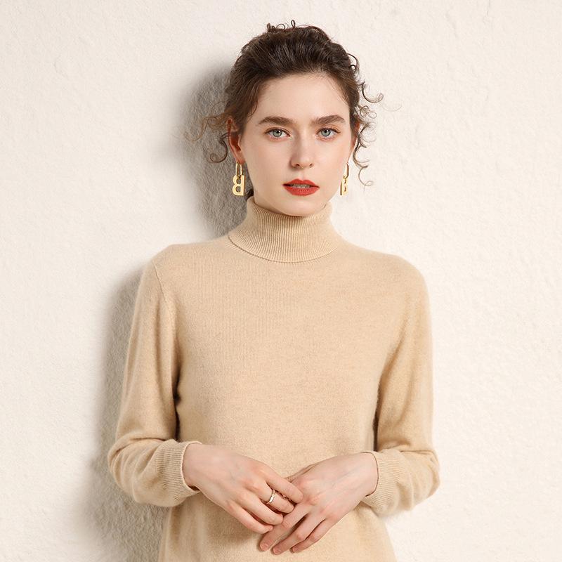 Women's High-Neck Cashmere Wool Pullover - Thick, Solid Color, Loose Fit, Autumn/Winter Sweater