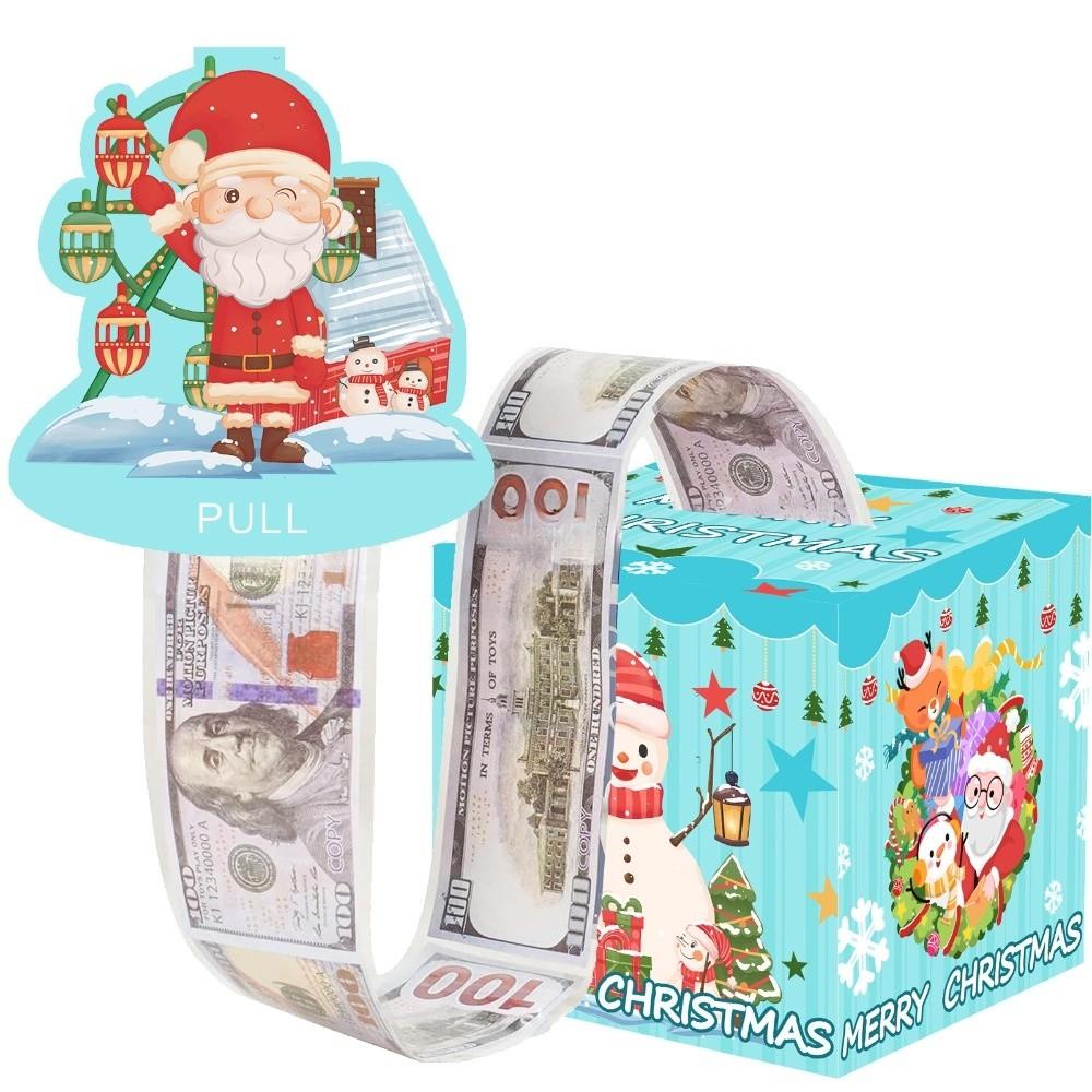 Pull Out Christmas Money Box With 50pcs Transparent Bags Santa Money Pulling Box Snowman Christmas Tree Money Holder Box Party