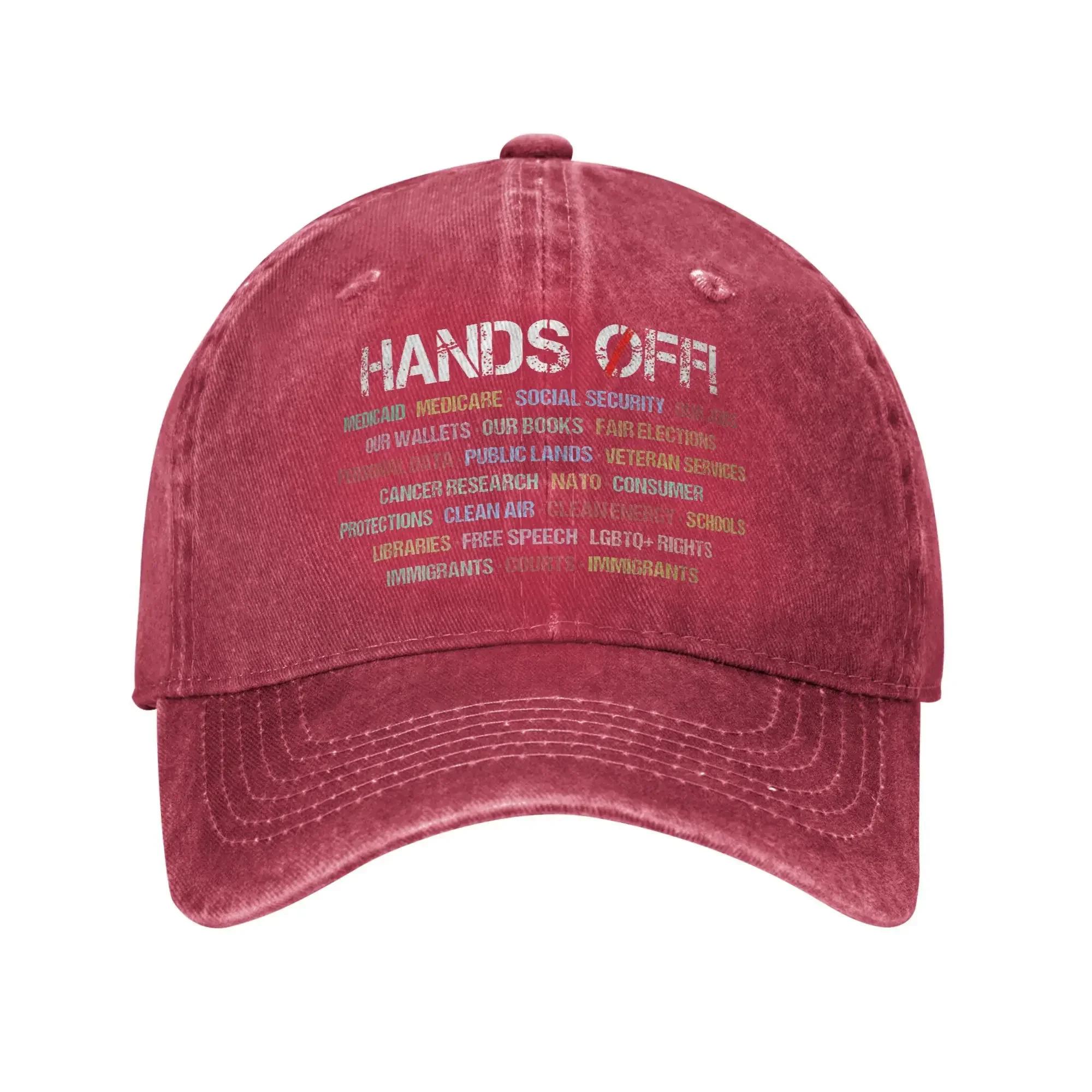 Hands Off Casual Baseball Cap For Couple Summer Protest Social Security Camping Trucker Hat Trendy High Quality Snapback Cap One Size