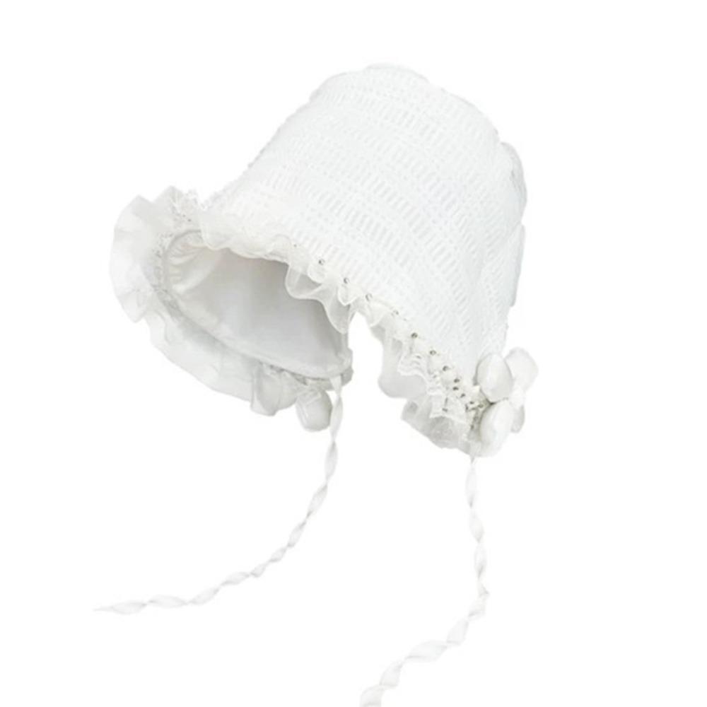 White Fisherman Hat Summer Visor Basin Cap Foldable Lace Bucket Hat  Girls