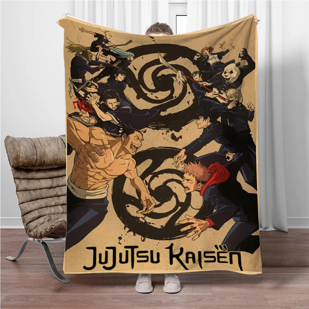 Vintage Anime J-Jujutsu-Kaisen Flannel Blankets Keep Warm Throw Blanket Comfortable Blanket for Picnic Beds Sofa Home Bedroom