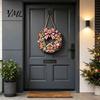Christmas Tree Hanging Sign Gingerbread Man Wreath Wooden for Front Door, Retro Plaque with Gift Home Candy Cane Bow And House Pattern Holiday