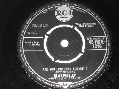 7inch Record ELVIS PRESLEY, THE JORDANAIRES - Are You Lonesome Tonight? 45RCA1216 RCA 1960 UK Rock Used