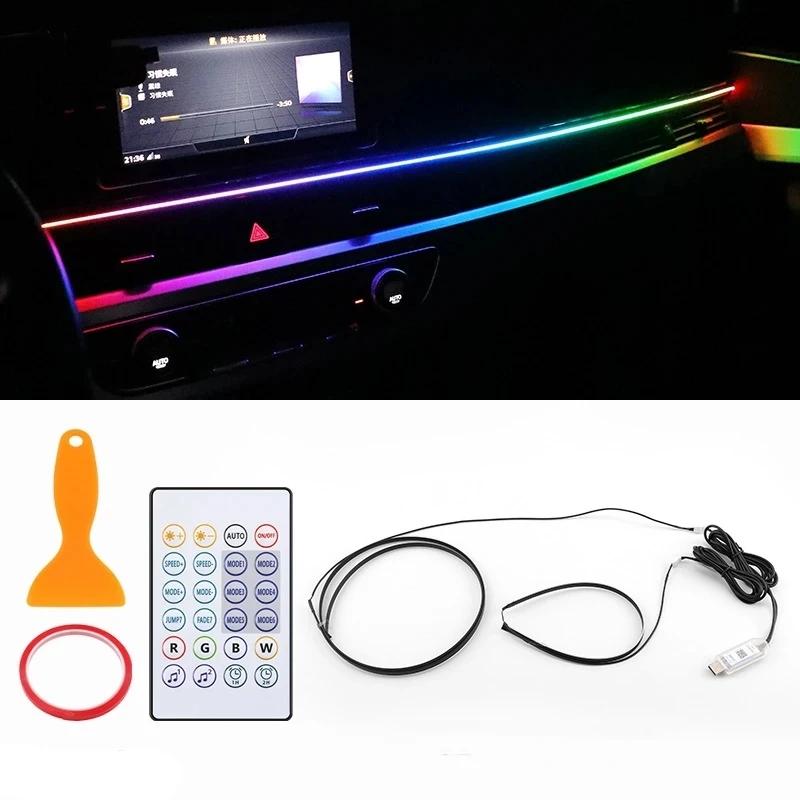 Colorful LED Car Interior Hidden App Remote Control Atmosphere Lamp USB Car Ambient Light Acrylic Strips Dashboard Lights RGB