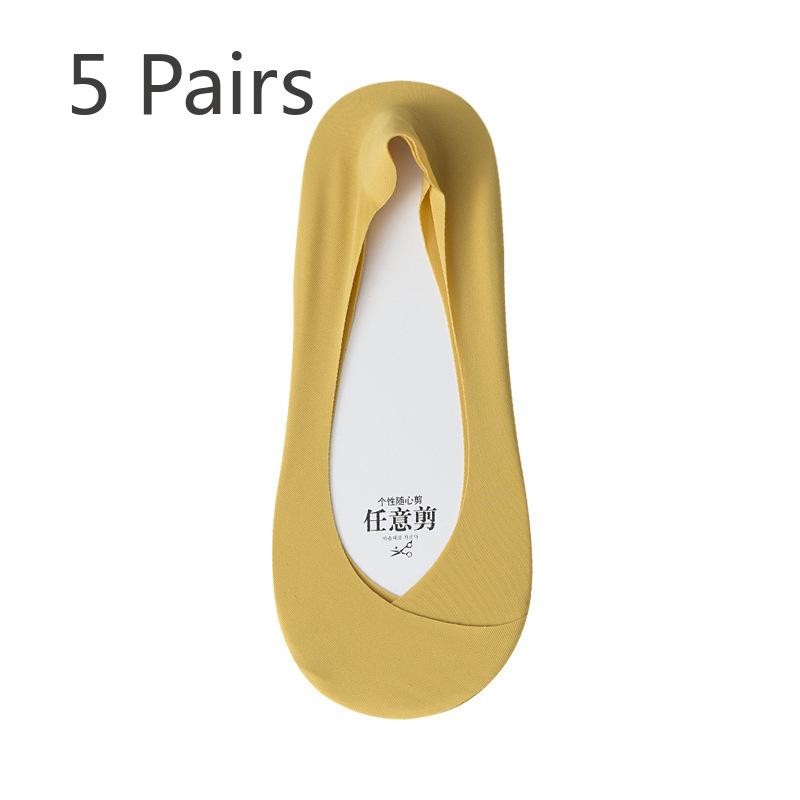 

5 пар носков-лодочек Ice Silk, женские летние тонкие нескользящие носки с пяткой, носки с неглубокой горловиной, невидимые носки 5 Pairs имбирный