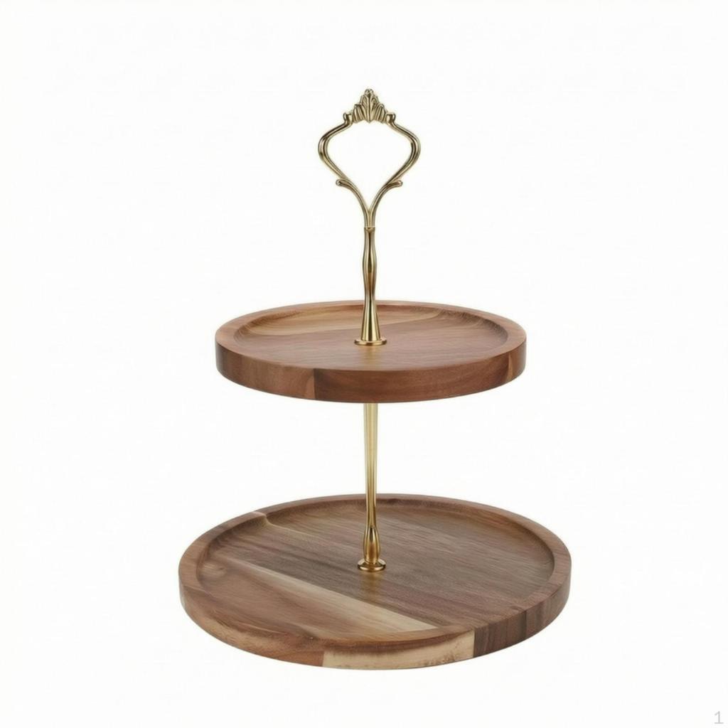 2Tier Dessert Stand Tiered with Wooden Trays Rustic Cake Display Rack for Hosts,