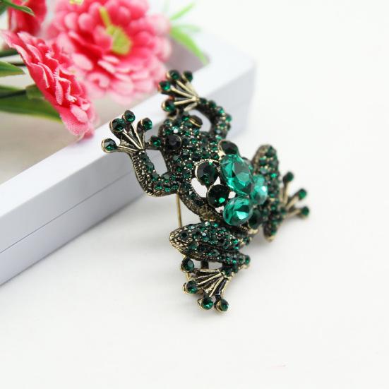 Spilla a forma di rana da donna retrò con strass scintillanti Gioiello Decorazione per giacca di jeans