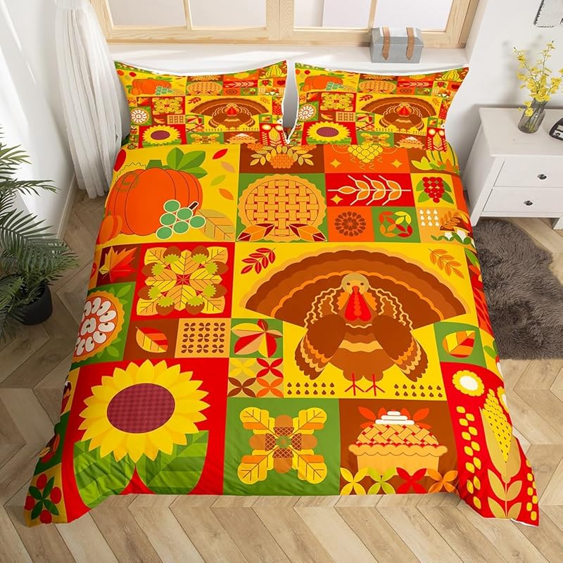 Thanksgiving Day Decorative Bedding Set 3-piece, Suitable for Girls and Boys, Children's Room Decoration, Türkiye Autumn Pumpkin