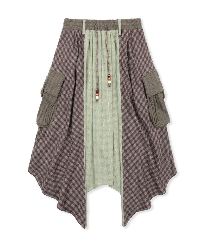 Lunakihu Wxsk016 Hirari Asymmetrical Check Skirt (Brown/Khaki)