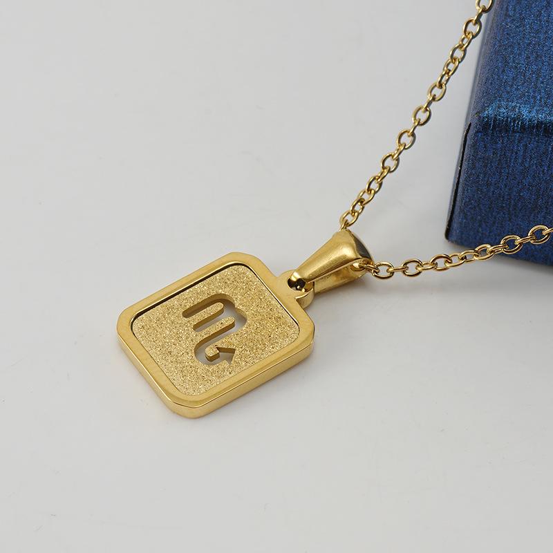 Золотая титановая сталь пескоструйная обработка блеск зодиак квадратный кулон ожерелье для женщин