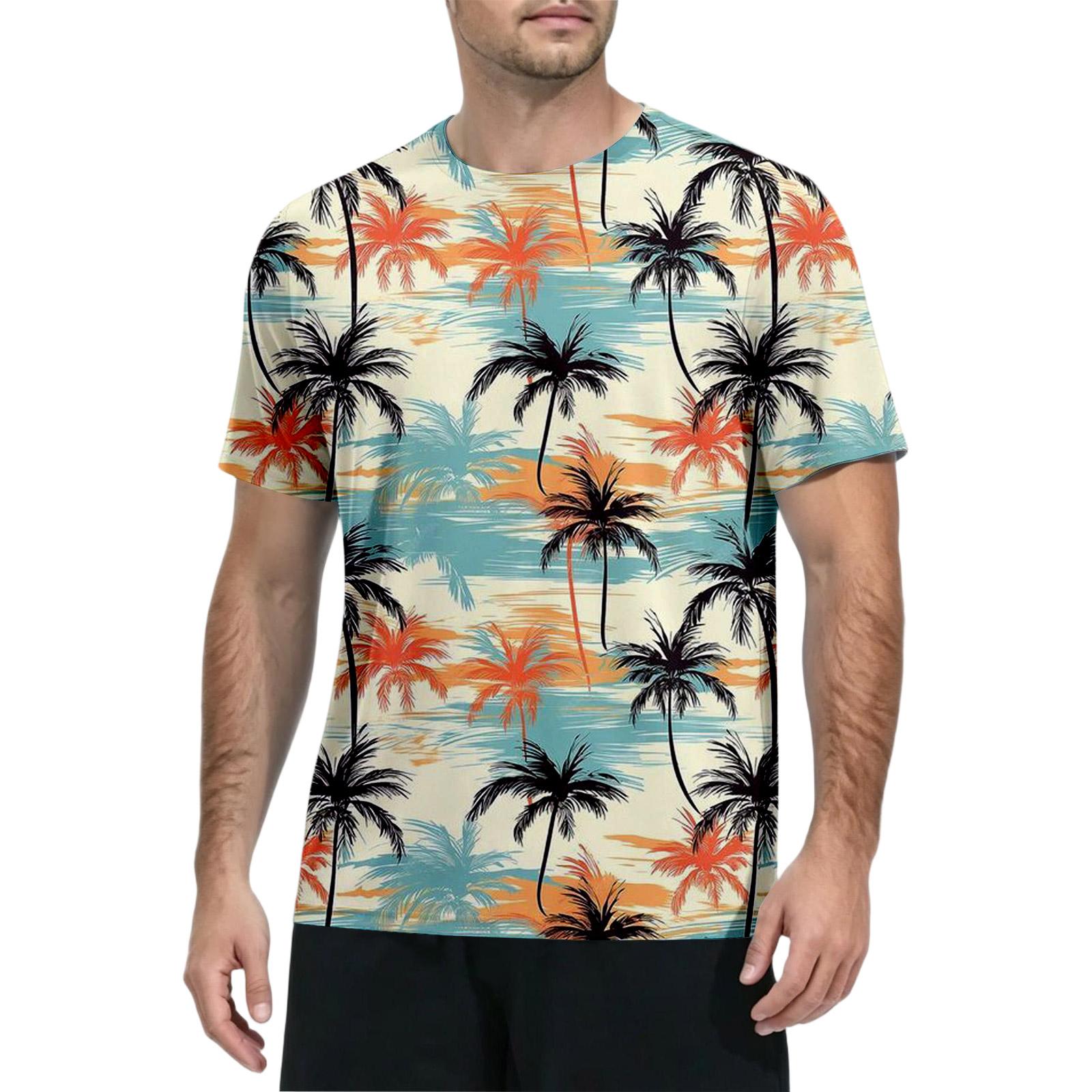 

Men s Crewneck Short Sleeve T Shirt with All Over Tree Print Fit Lightweight Casual Top L циан