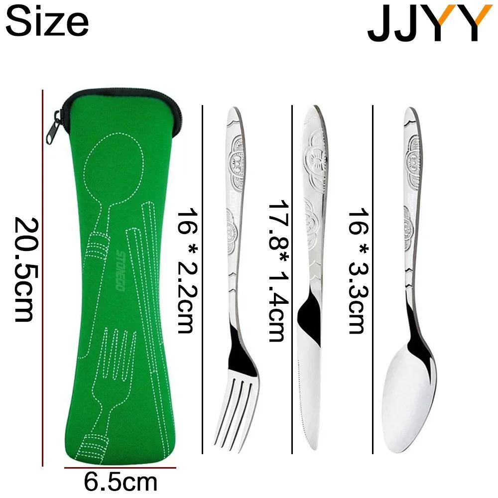 Portable Stainless Steel Cutlery Set Knife Fork Spoon for Camping Travel Dining with Carrying Bag Outdoors