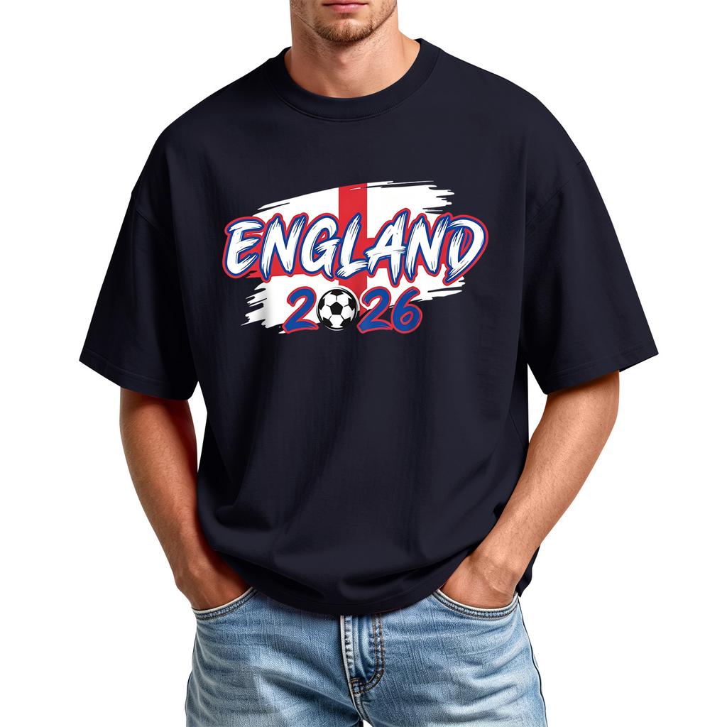 Men's Casual Sports T-Shirt Crew Neck Short Sleeve Top with England 2026 Football Print Suitable for Daily Wear and Outdoor Activities
