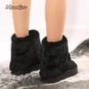 Warm Faux Fur Boots Tube Snow Boots Women 2025 Winter Round Toe Soft Thick Bottom Medium Heel Ankle Botas Winter Cotton Shoes