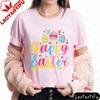 Easter Vibes Shirt Colorful Bunny and Floral Egg Design T Shirt Women Tops Ropa Mujer  Tees Short Sleeve Summer Clothes